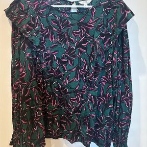 Terra & Sky Leaf Patterned Green and Pink Blouse